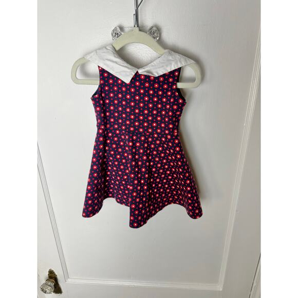 Janie and Jack Blue Red Mod Floral Collared Sleeveless Preppy Dress 12-18 MOS - Picture 2 of 6